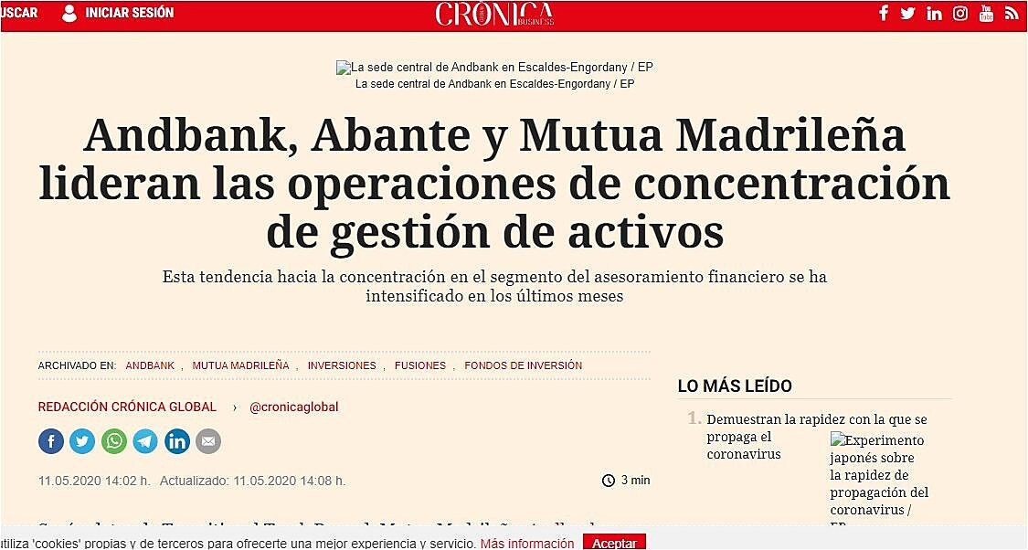 Andbank, Abante y Mutua Madrilea lideran las operaciones de concentracin de gestin de activos